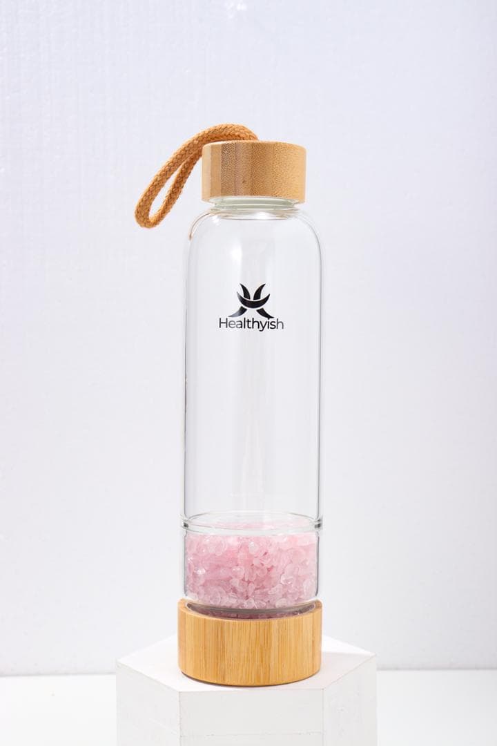 Rose quartz crystals balance water bottle